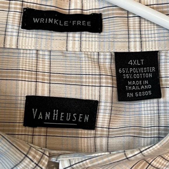 Van Heusen Other - Big Tall 4XLT Mens Short sleeve button down mixed tan plaid Van Heusen LIKE NEW